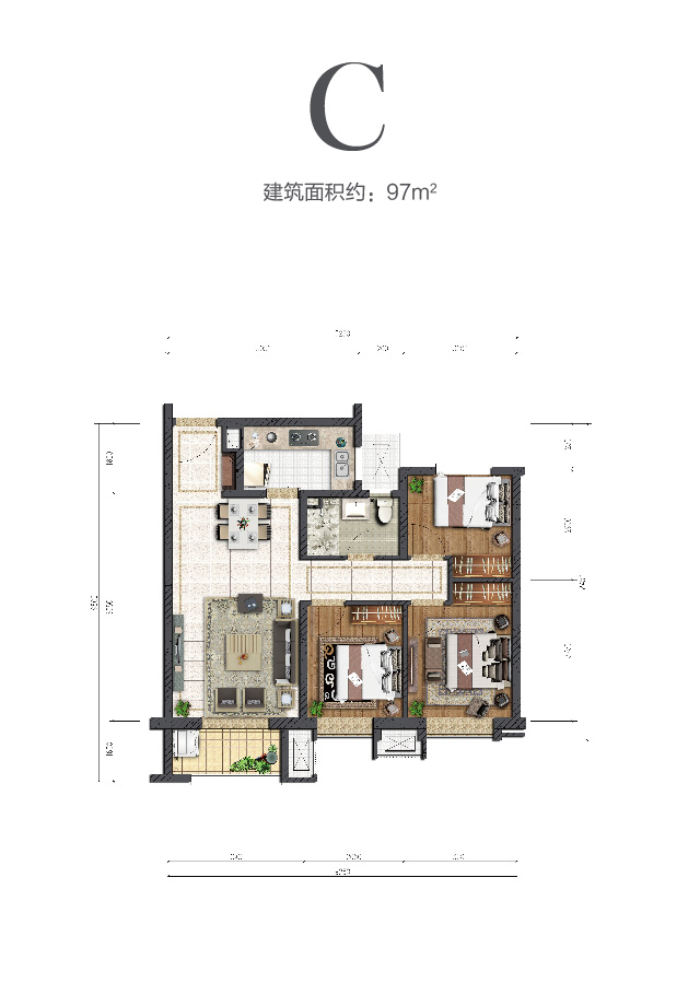 金辉中环云著97㎡户型图